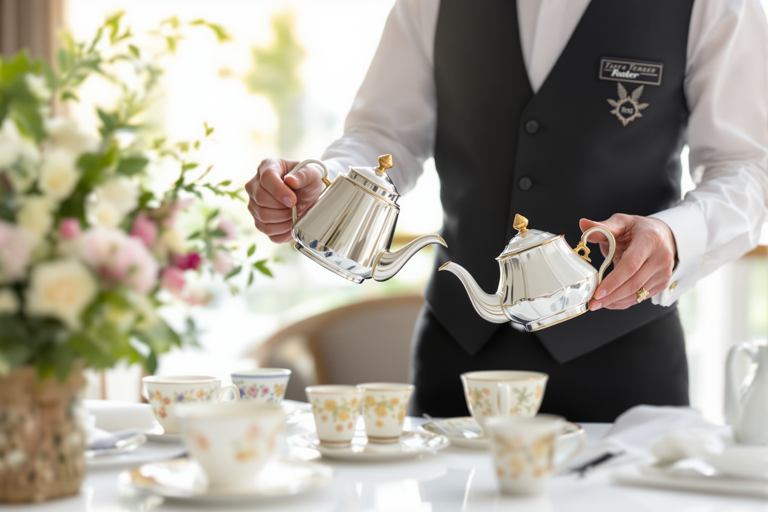 A butler serving tea (Butler Bell site)