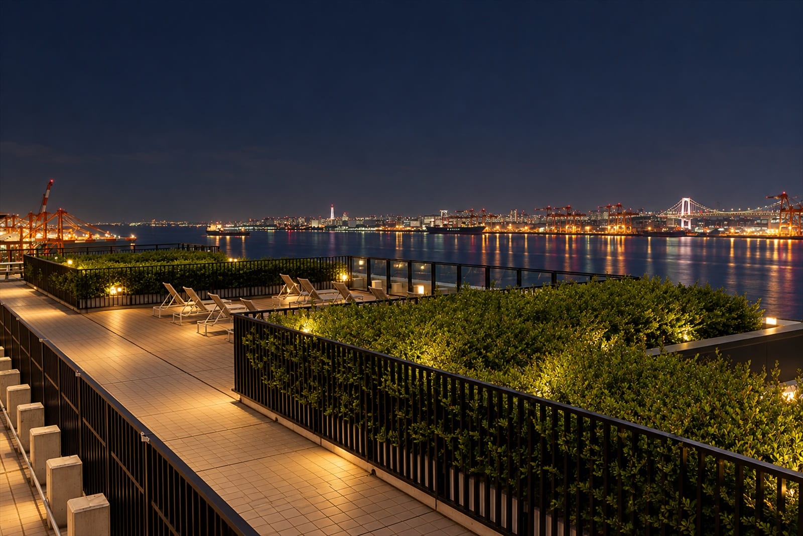 The Rainbow Bridge and Odaiba at night from the roof (photograph of the house)