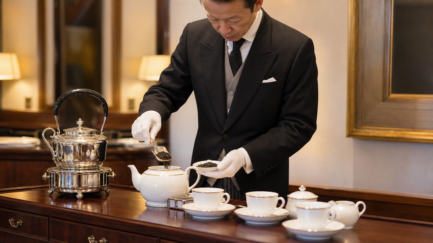 紅茶の支度をする執事（THE BUTLER の画像）