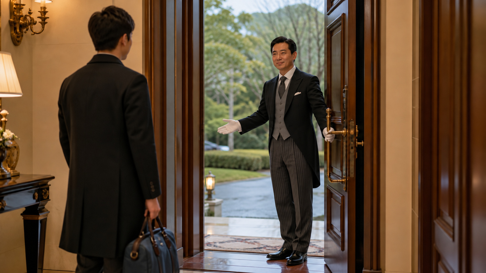 初めての依頼者を迎える執事（THE BUTLER の画像）