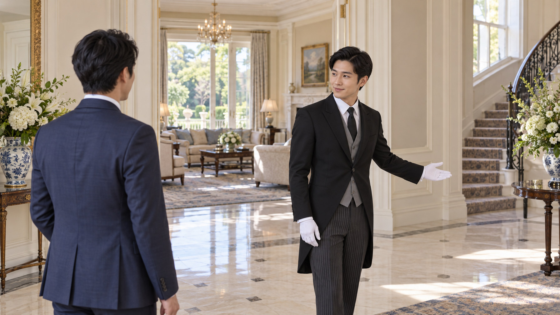玄関で来客を迎えるTHE BUTLERの執事（THE BUTLER の画像）