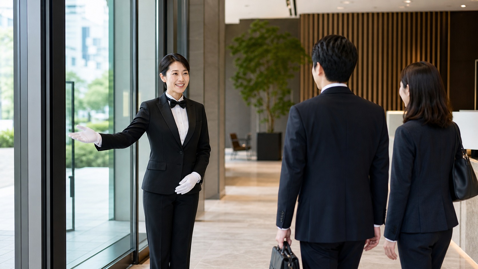 受付で客を迎える執事（THE BUTLER の公式サイトの写真）